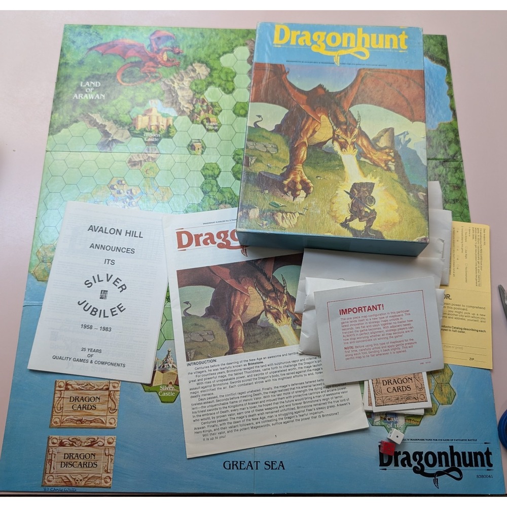 Avalon Hill Dragon Hunt Board Game Bookcase 838 1982 Fantasy Game